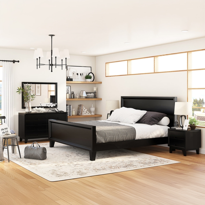 Minimalist Black Bedroom Set with Recessed Pulls