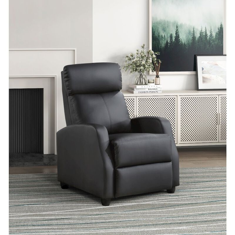 Minimalist Black Push Back Recliner with Padded Headrest