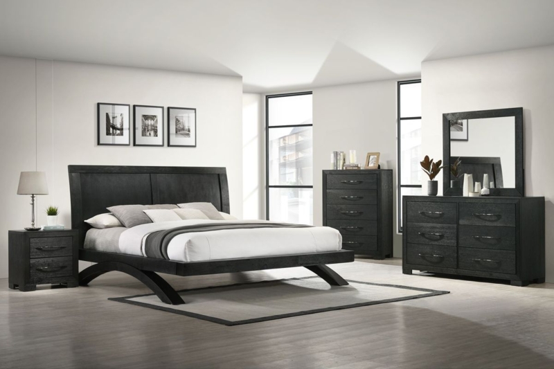 Minimalist Charcoal Bedroom Set with Curved Platform Bed Legs
