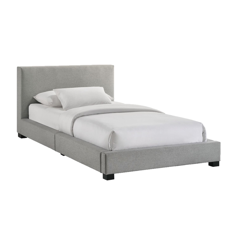 Minimalist Light Grey Upholstered Bed with Low Profile Headboard