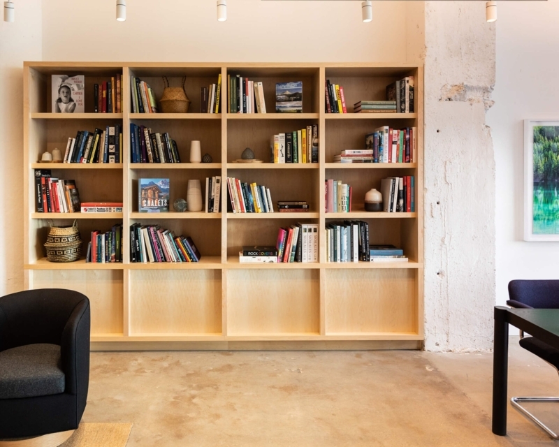 Minimalist Light Wood Bookshelf with Grid Architecture Open Shelving