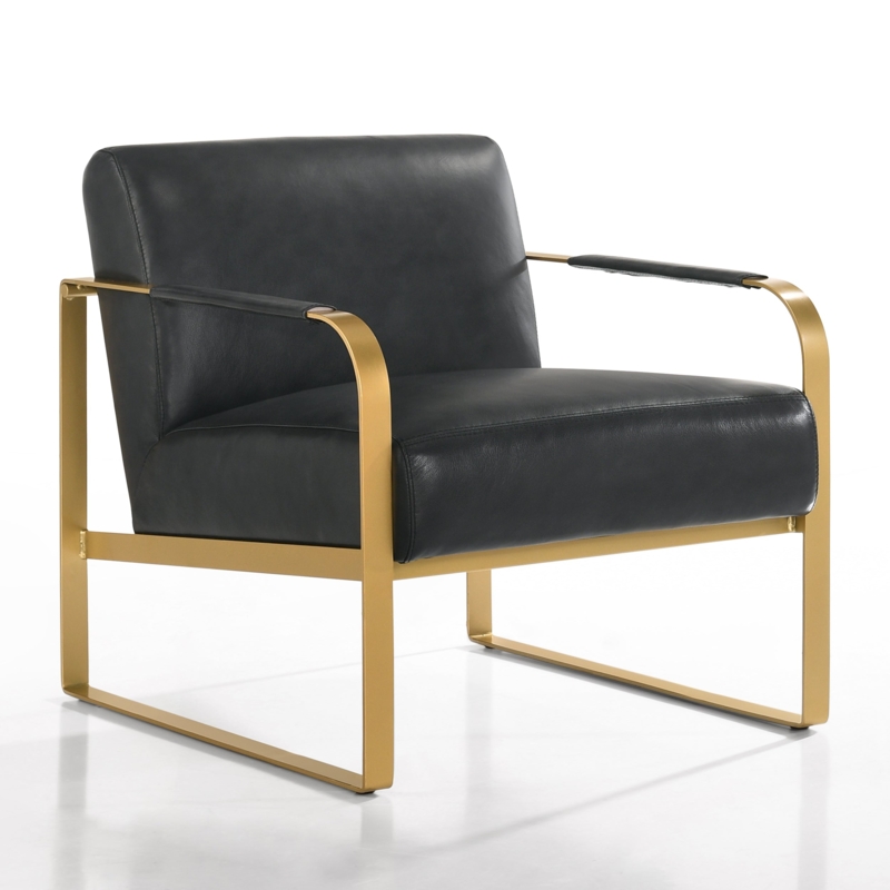 Minimalist Lounge Chair with Leather-Like Padded Armrests on Sled Base