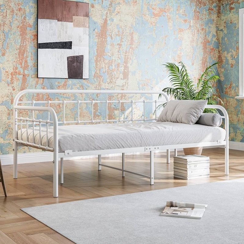 Minimalist Metal Daybed, Three Sided Spindle Rail Frame
