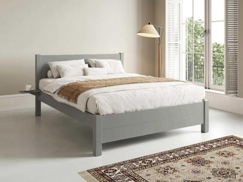 Minimalist Platform Bed Frame with Integrated Side Shelf, Warm Grey