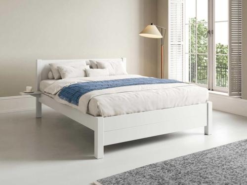 Minimalist Platform Bed: Matte White Finish with Block Legs Twin