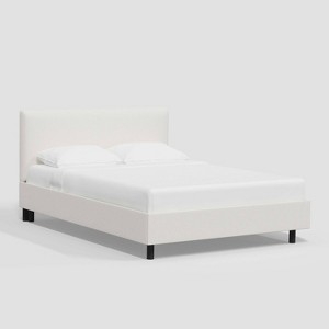 Minimalist Platform Bed White Linen Look Texture Block Legs