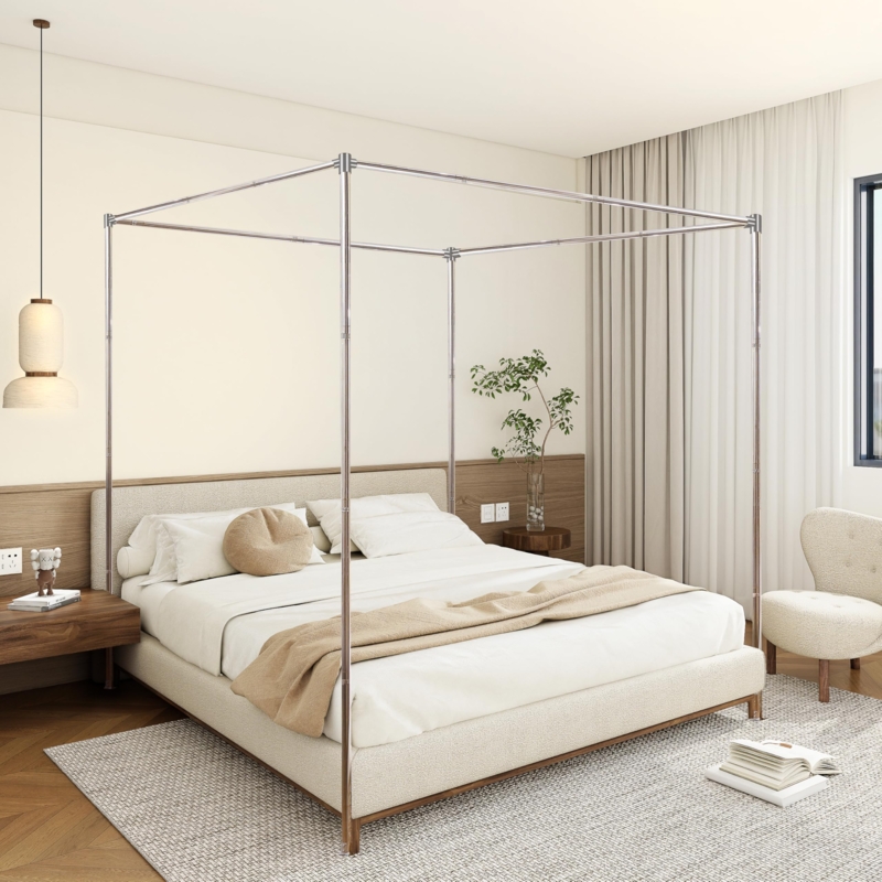 Minimalist Stainless Steel Canopy Bed Frame for Modern Bedroom Decor