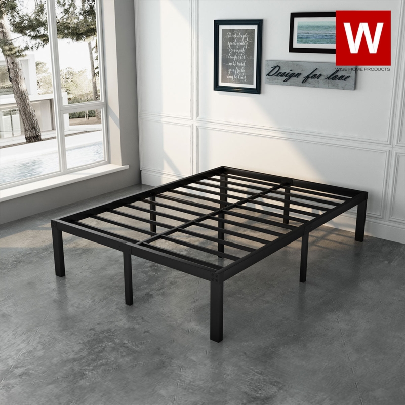 Minimalist Steel Platform Bed Frame with Slatted Base
