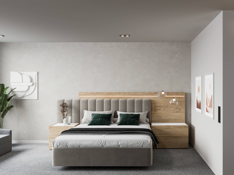 Minimalist Storage Bed with Sliced Panel Headboard
