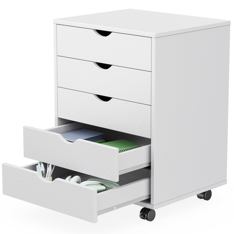 Minimalist White Mobile Storage Cabinet with Five Drawers