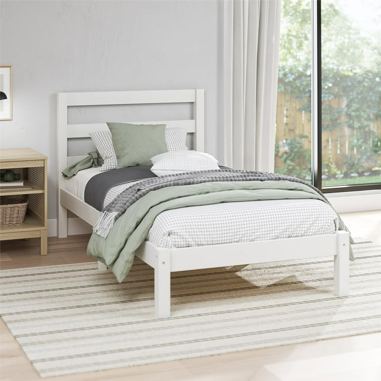 Minimalist White Twin Bed Frame with Split Rail Headboard