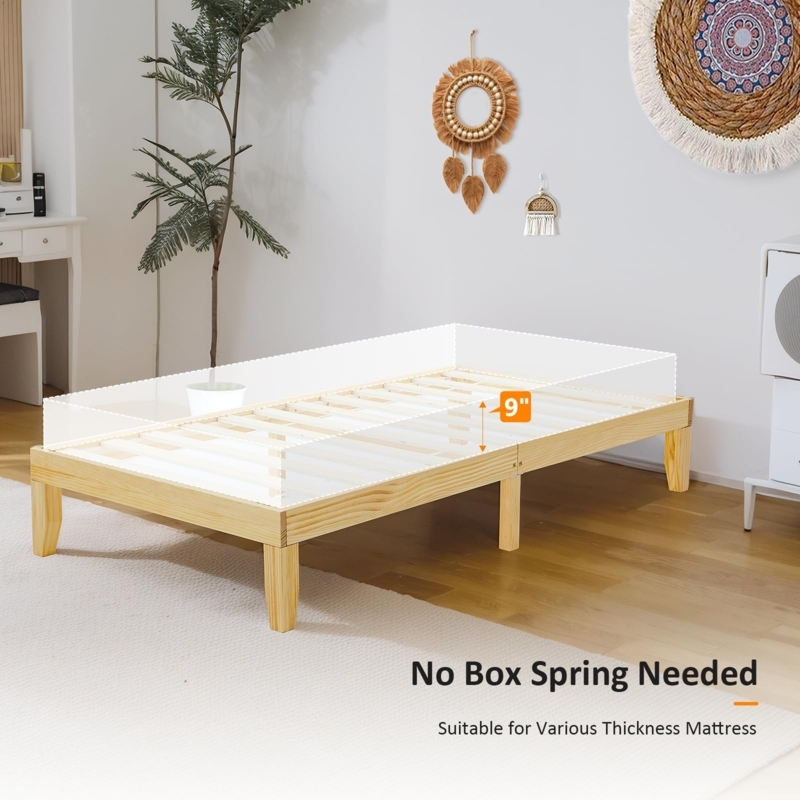 Minimalist Wood Platform Bed Slatted Base No Headboard