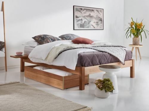 Minimalist Wood Platform Bed with No Headboard and Integrated Shelf