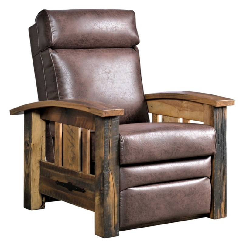 Mission Style Recliner with Slatted Sides and Distressed Upholstery