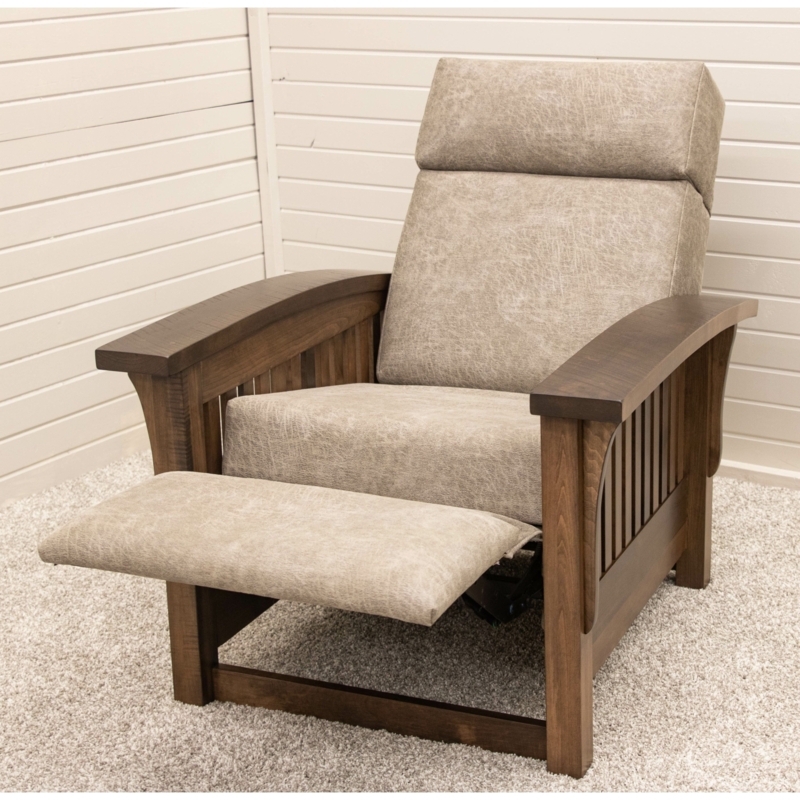 Mission Style Recliner with Wood Arms and Slatted Sides