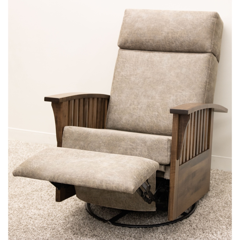 Mission Style Swivel Glider Recliner Wood Slat Arms