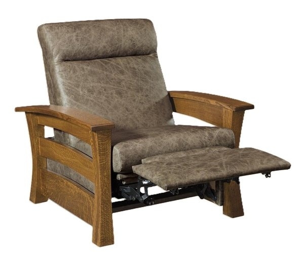 Mission Style Wood Recliner with Taupe Pebbled Leather-Like
