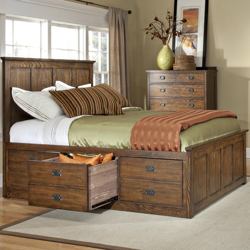Mission Style Wood Storage Bed Craftsman Paneled Headboard Drawers
