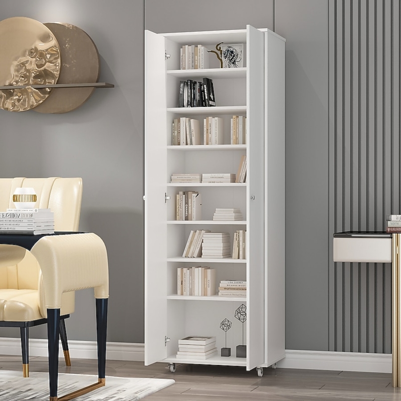 Mobile Storage Cabinet with Eight Tiers and Caster Wheels