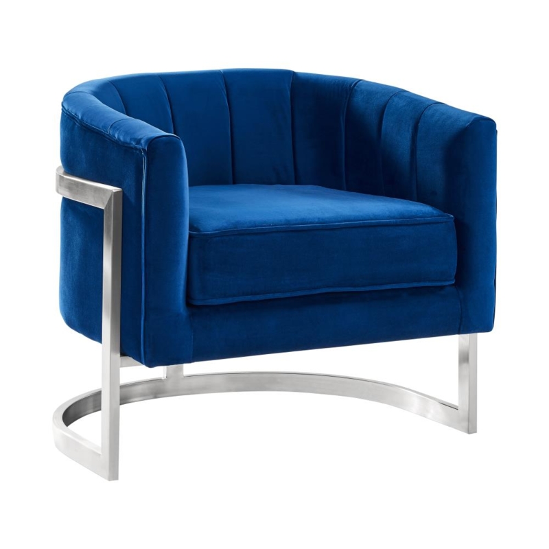 Modern Accent Chair with Brushed Silver Wrap-Around Frame