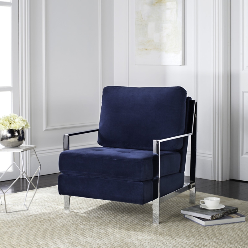 Modern Accent Chair with Geometric Polished Chrome Frame