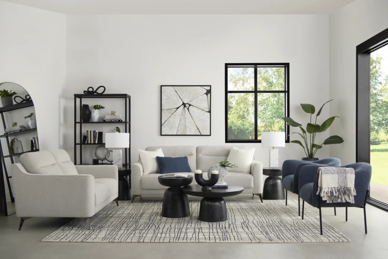 Modern Accent Chair with Slim Tapered Metal Legs and Curved Arms