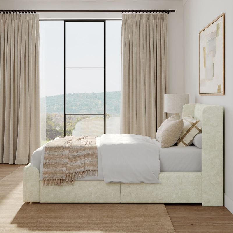 Modern Bed With Side Drawers Cream Twin Minimalist Design