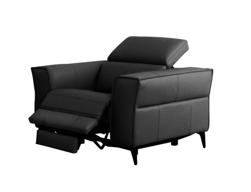 Modern Black Recliner Armchair Sleek Tapered Legs Adjustable Headrest