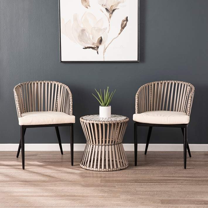 Modern Boho Accent Chairs Rope Back Vertical Weaving Outdoor