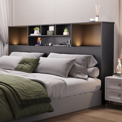 Modern Bookcase Headboard With Integrated Led Lighting
