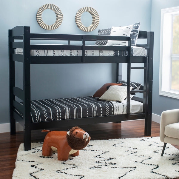 Modern Bunk Bed with Integrated Ladder and Safety Rails in Black