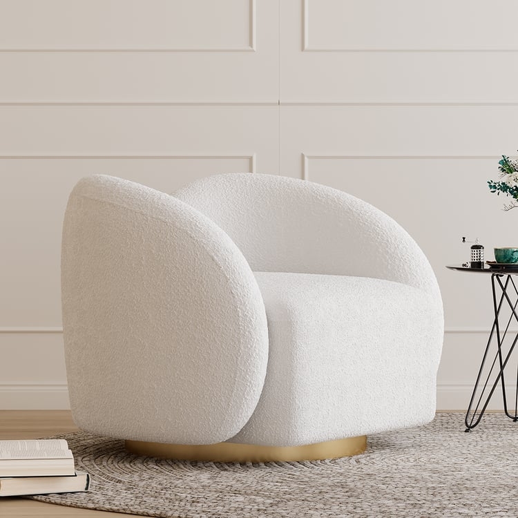 Modern Cloud Accent Chair with Gold Swivel Base Boucle