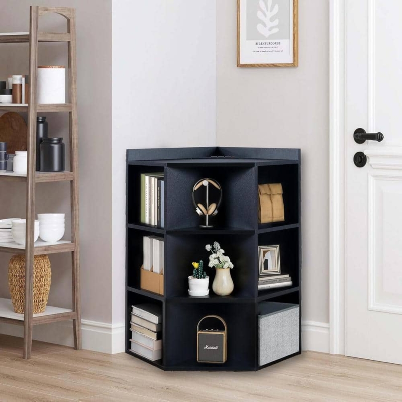 Modern Corner Bookcase with Six Open Cube Compartments