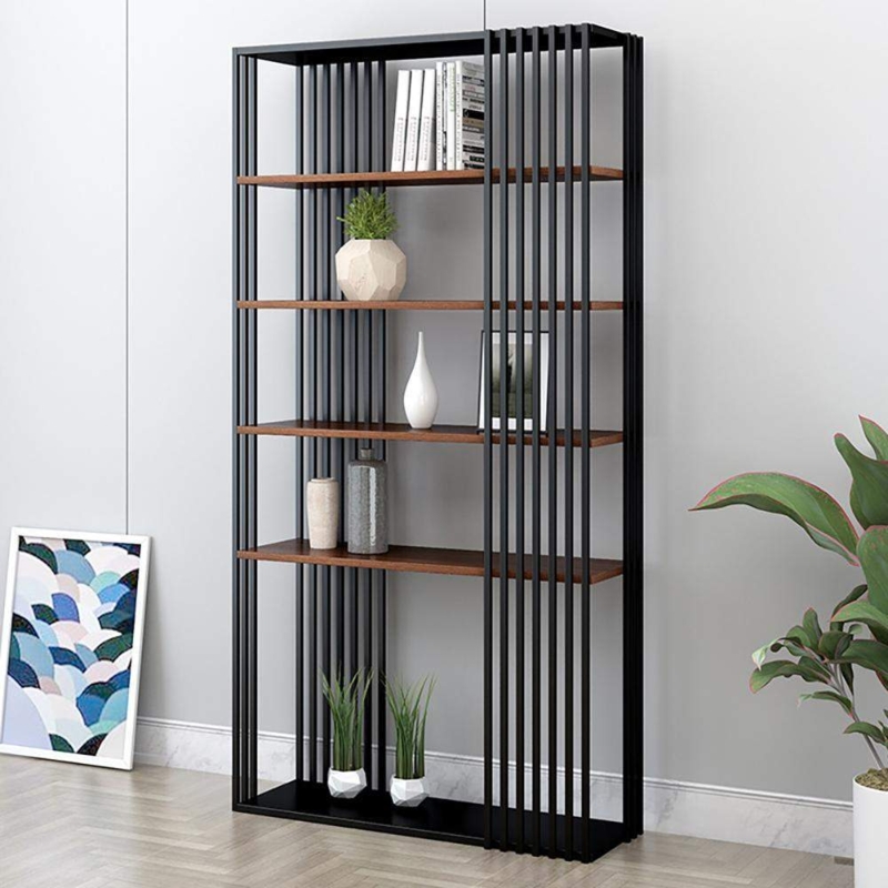 Modern Etagere Bookshelf featuring Unique Vertical Slat Frame