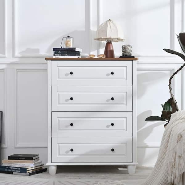Modern Farmhouse 4-Drawer Chest with Wood Top and Bun Feet