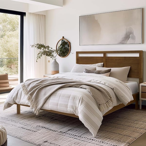 Modern Farmhouse Bed with Double Panel Headboard & Slotted Top