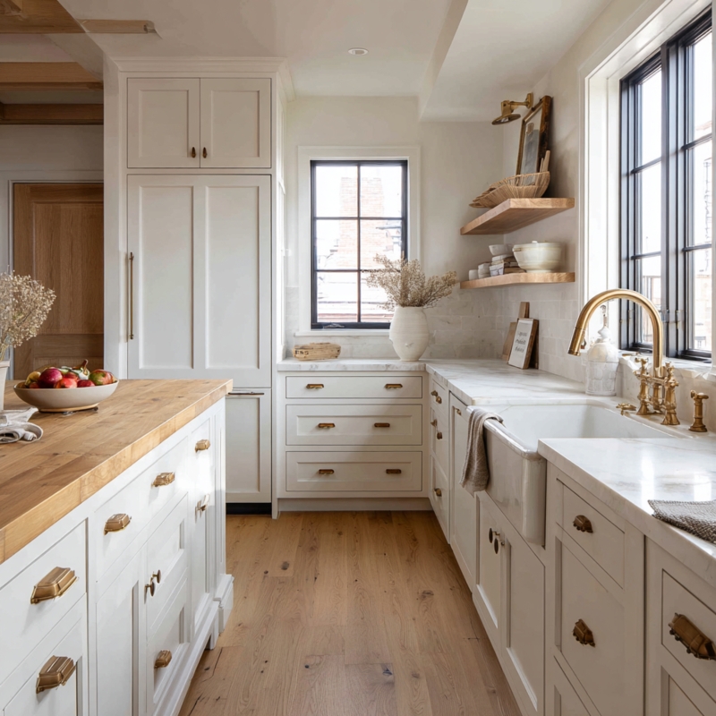 Modern Farmhouse Kitchen with Wood Island Countertop