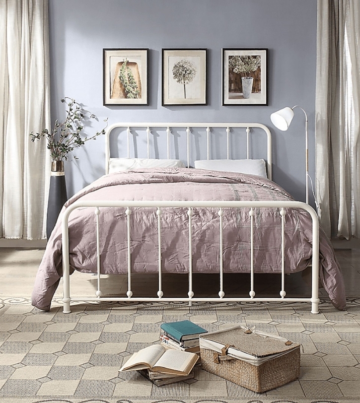 Modern Farmhouse White Metal Bed Arched Spindle Design Finials