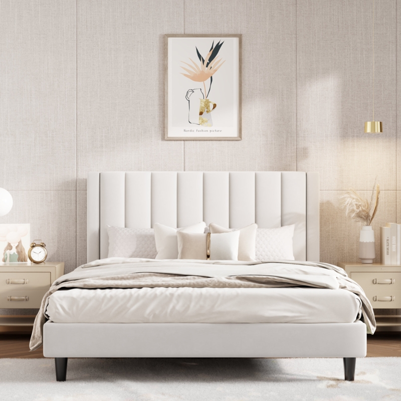 Modern Glam Platform Bed Vertical Channel Tufting Details