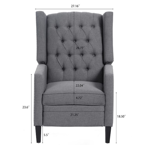Modern Gray Wingback Recliner with Square Arms for Small Spaces