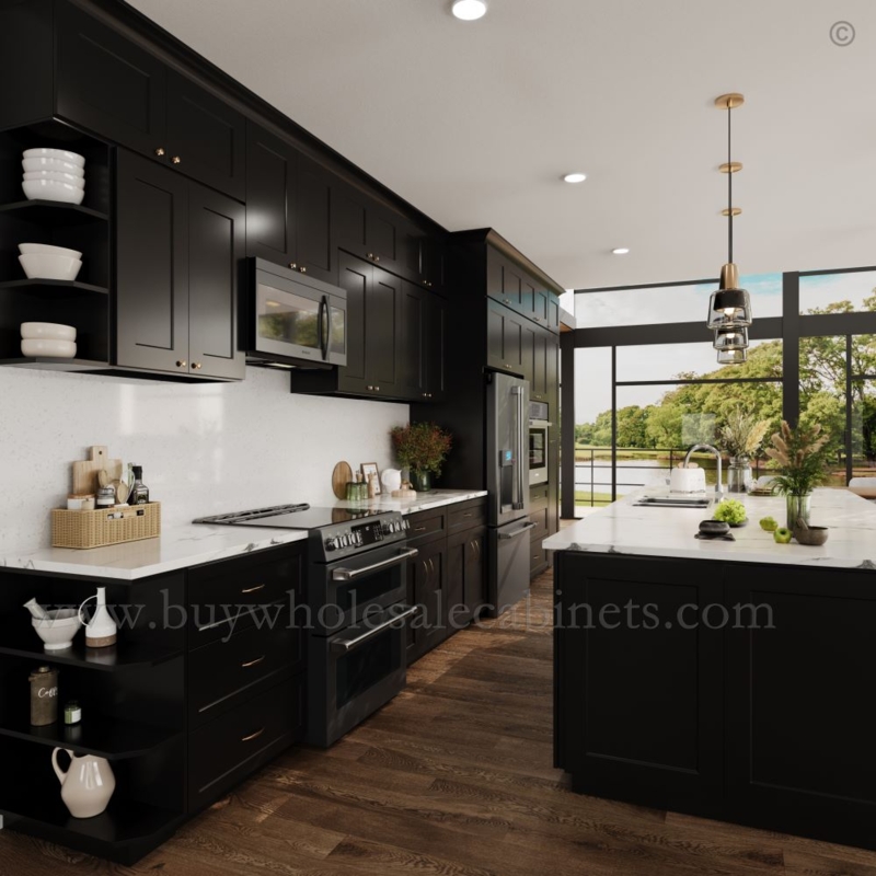 Modern Kitchen Cabinets Black Shaker Style Large Island
