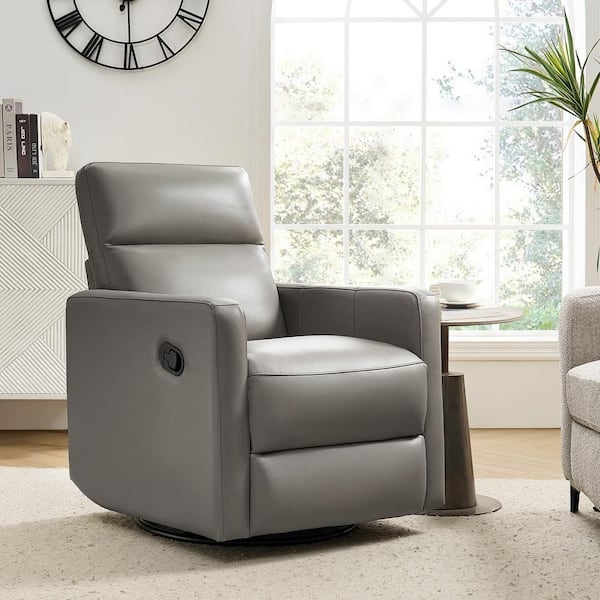 Modern Leather-Like Swivel Rocker Recliner with Split Backrest