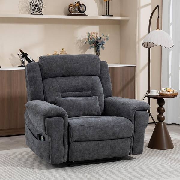 Modern Lift Recliner Charcoal Grey Heathered Texture Integrated Mechanism