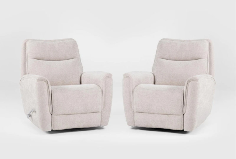 Modern Manual Swivel Recliner in Textured Fabric with Split Back Cushion