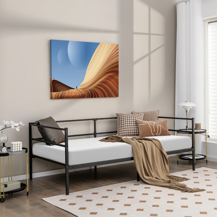 Modern Metal Daybed in Black with Minimalist Slatted Silhouette
