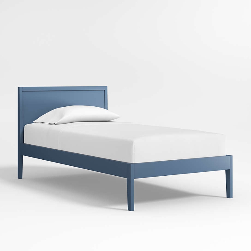 Modern Minimalist Slate Blue Wood Twin Bed Frame