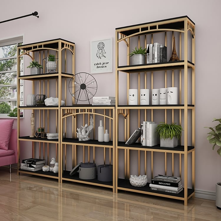 Modern Modular Etagere Bookshelf Set in Satin Gold Finish