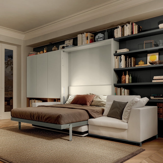 Modern Murphy Bed System, Wall to Wall Shelving, Charcoal Finish