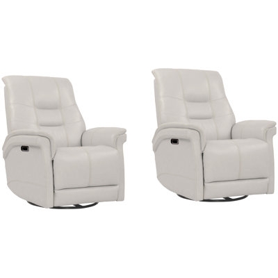 Modern Off-White Power Swivel Recliner with Horizontal Tufting