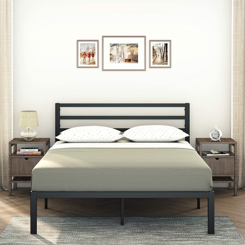 Modern Platform Bed Horizontal Slatted Headboard, Underbed Clearance